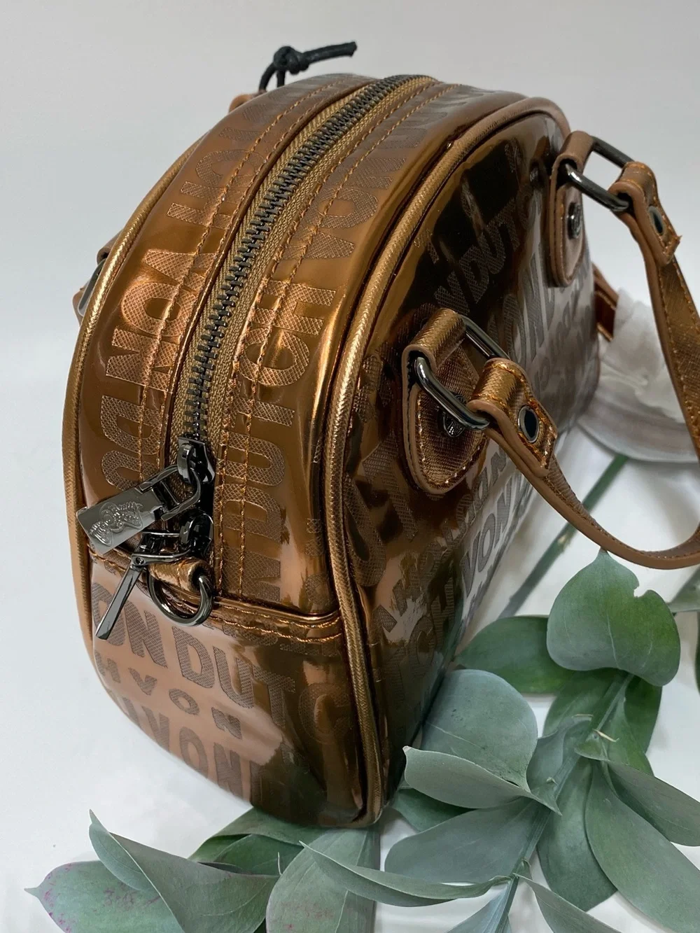 Von Dutch Metallic Bronze Satchel Bag